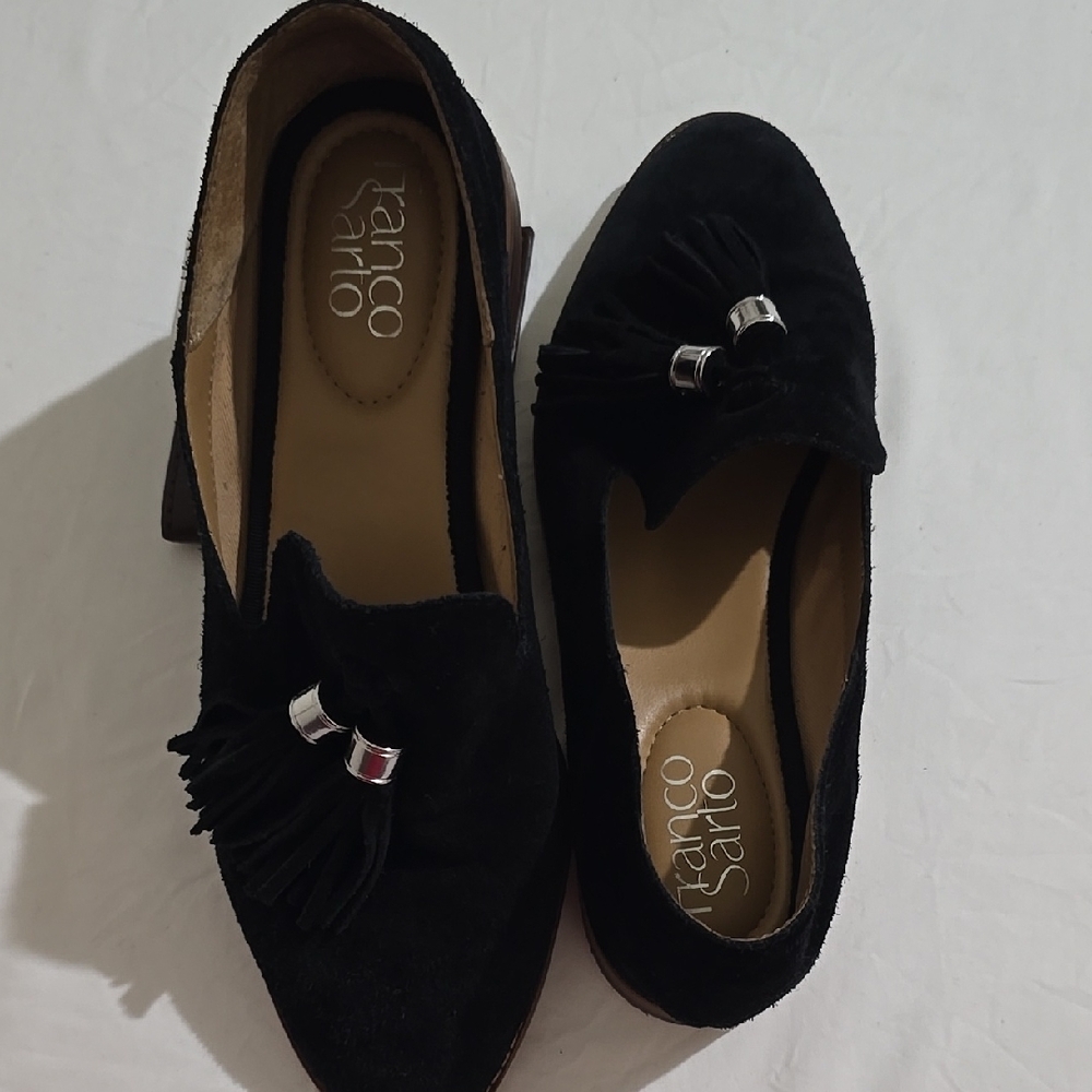 Franco Sarto Black Suede Tassel Loafers